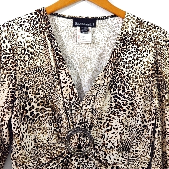 Vintage Frank Lyman Design Long Sleeve  Leopard Print Lace Hem - Picture 8 of 10